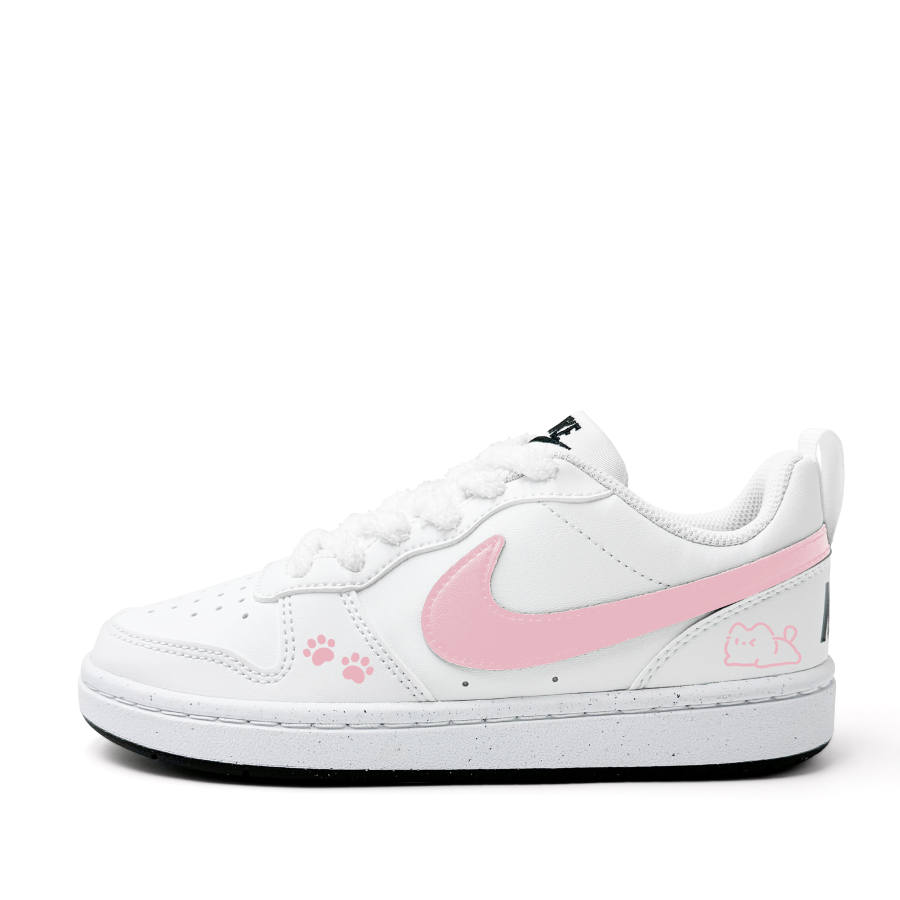 Nike Nike Court Borough Pink Cat Synthetic Leather Abrasion Resistant Low top Kids' Skateboarding Shoes White Teenagers