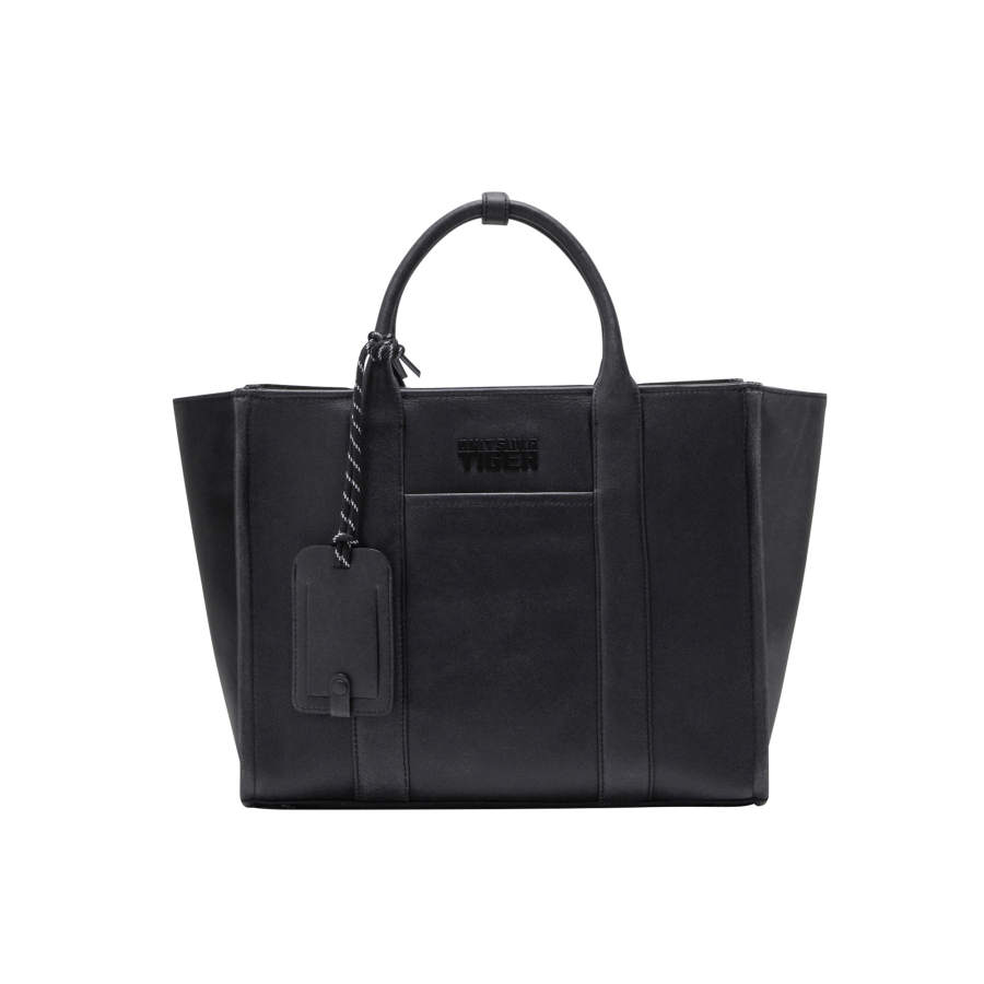 Onitsuka Tiger Cow Leather Tote Handbag Medium Unisex Black