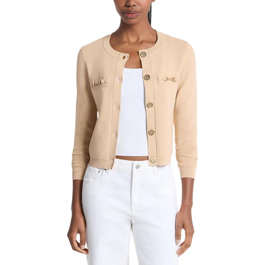MICHAEL KORS Knitwear Women's Beige Crew Neck Moderate Cardigan