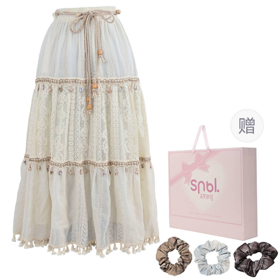 SNBL Casual Long Skirts Women's Apricot Moderate Mid Length A Line Skirt