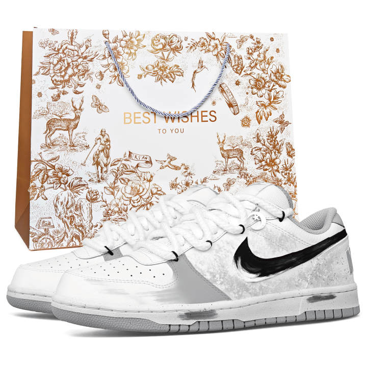 Nike Nike Big Leather Slip Resistant, Abrasion Resistant, Height Increasing Low top Skateboard Shoes Men's White Gray