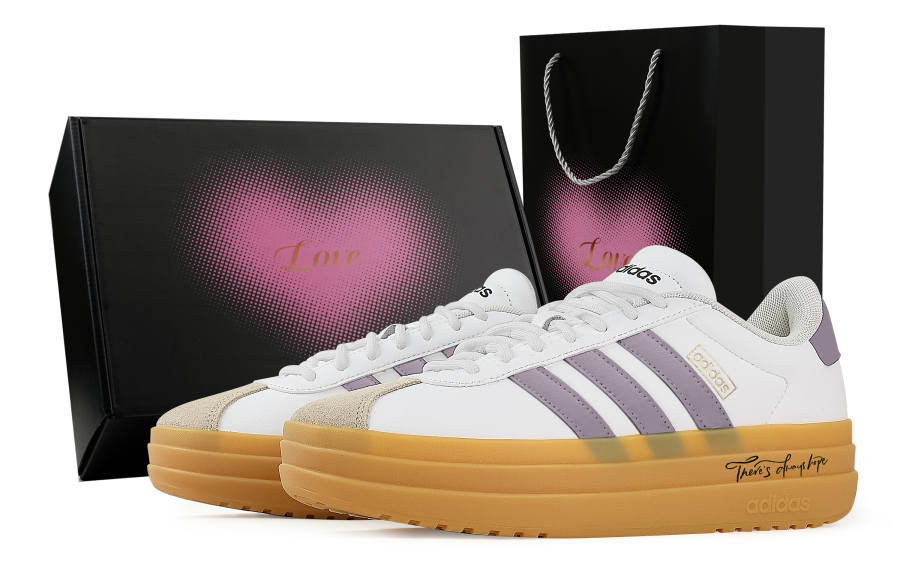 Adidas Adidas VL Court Bold Taro, Heart Box Abrasion Resistant Slip Resistant Low top Skateboard Shoes Women's White Purple