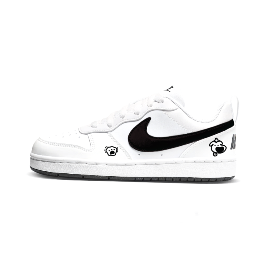 Nike Nike Court Cute Puppy Sniper Leather Kids' Skateboarding Shoes Black White Teenagers