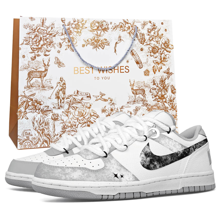 Nike Nike Dunk Leather Height Increasing Abrasion Resistant Slip Resistant Low top Skateboard Shoes Men's White Gray