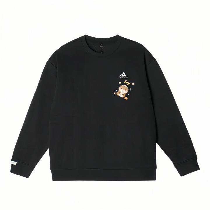 Adidas Adidas LABEL Cute Squirrel Print Comfortable Minimalist Style Classic Casual Crew Neck Fleece Lined Sweatshirt Unisex