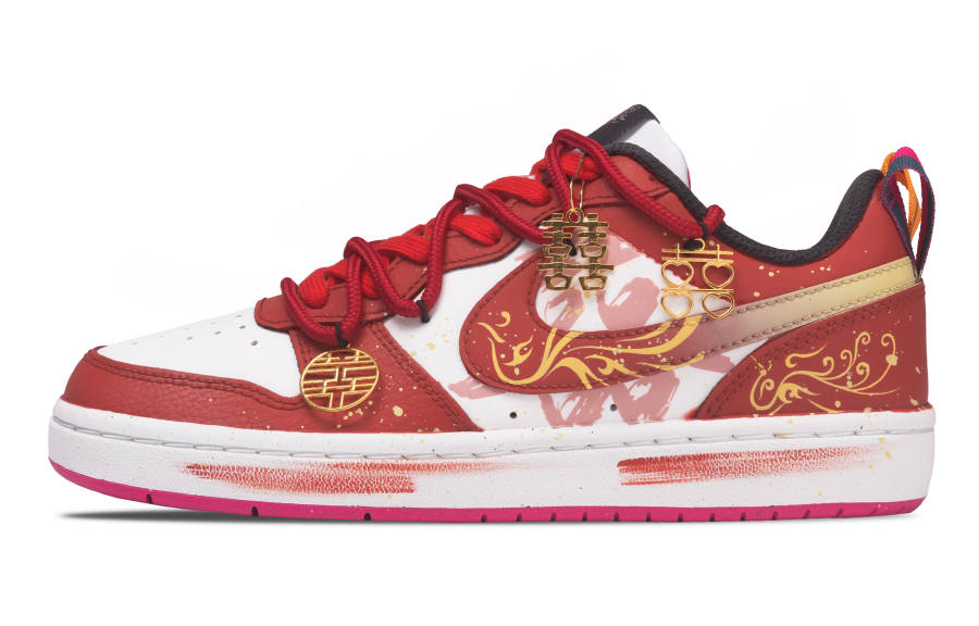 Nike Nike Court Borough 2 Auspicious Phoenix And Joy Abrasion Resistant Low top Skateboard Shoes Women's Red Gold