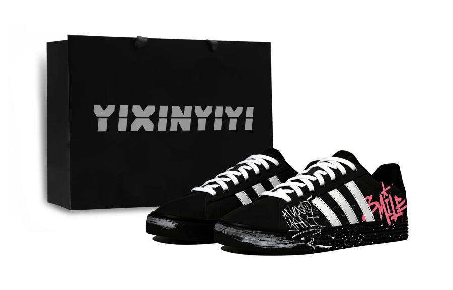 Adidas Adidas Black Pink Graffiti Slip Resistant Low top Skateboard Shoes Unisex Black