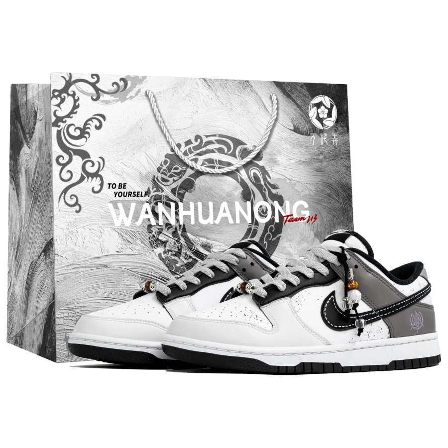 Nike Nike Dunk Wanhua Tang, Honor's Oath, Shopping Bag Abrasion Resistant Low top Skateboard Shoes Men's Gray White