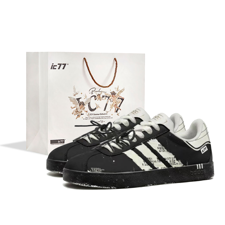Adidas Adidas VL COURT 2.0 IC77 Graffiti Chaos, Box Abrasion Resistant Slip Resistant Low top Skateboard Shoes Unisex Black