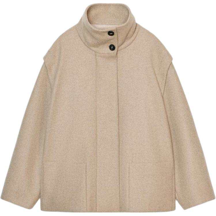 ZARA Coats Women's Light Camel Stand Collar Moderate