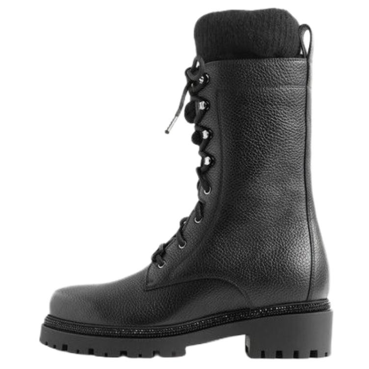RENE CAOVILLA RENE CAOVILLA Leather Short Combat Boots Women's Black