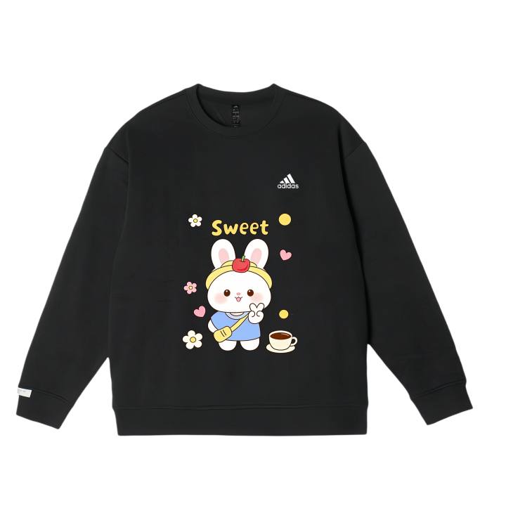 Adidas Adidas LABEL Cute Bunny Print Comfortable Minimalist Style Classic Casual Crew Neck Fleece Lined Sweatshirt Unisex