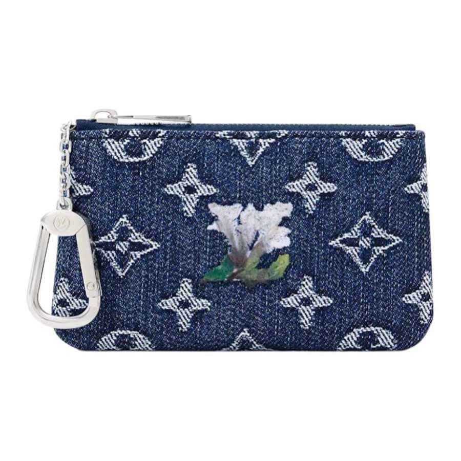 LOUIS VUITTON Monogram Floral Denim Key Pouch Men's Blue