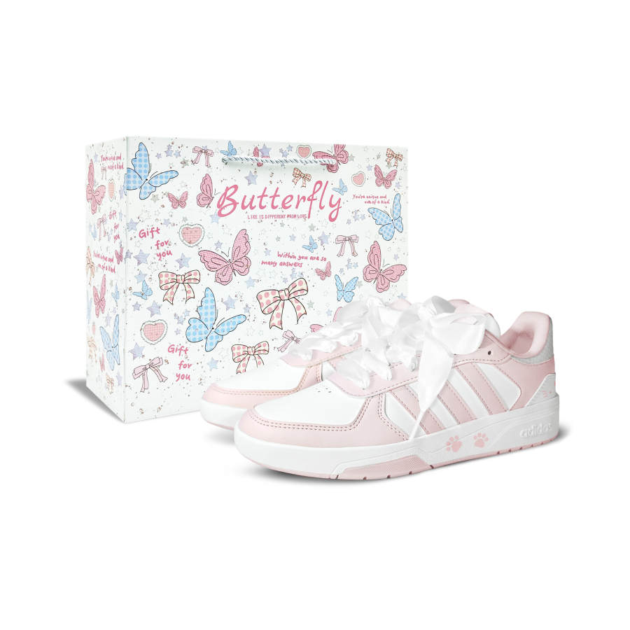 Adidas Adidas COURTBEAT Pink Cat Paw BOX Synthetic Leather Low top Flat Unisex Pink White Skateboard Shoes