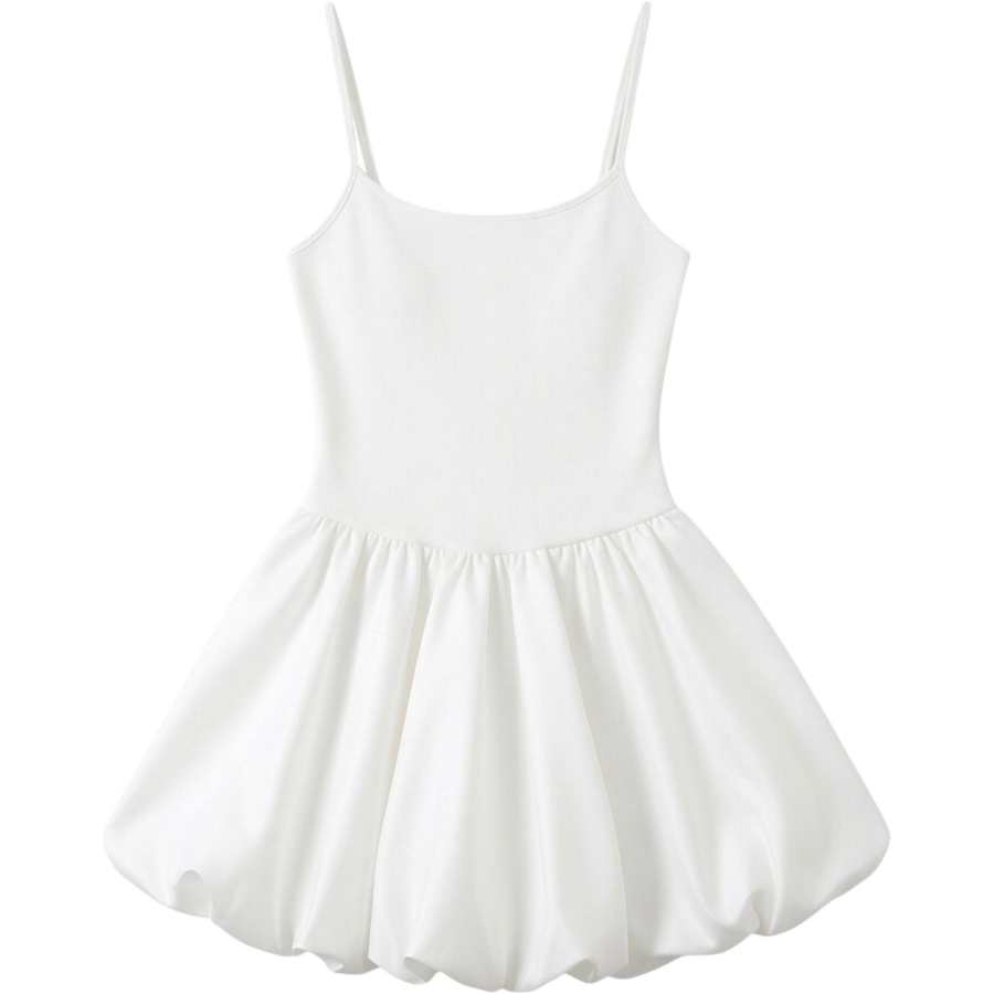 CHARM GLOW Slip Dresses Women's White Crew Neck Moderate Short
