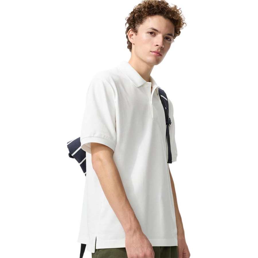 UNIQLO Polo Shirts Unisex White Polo Collar Moderate Straight Fit