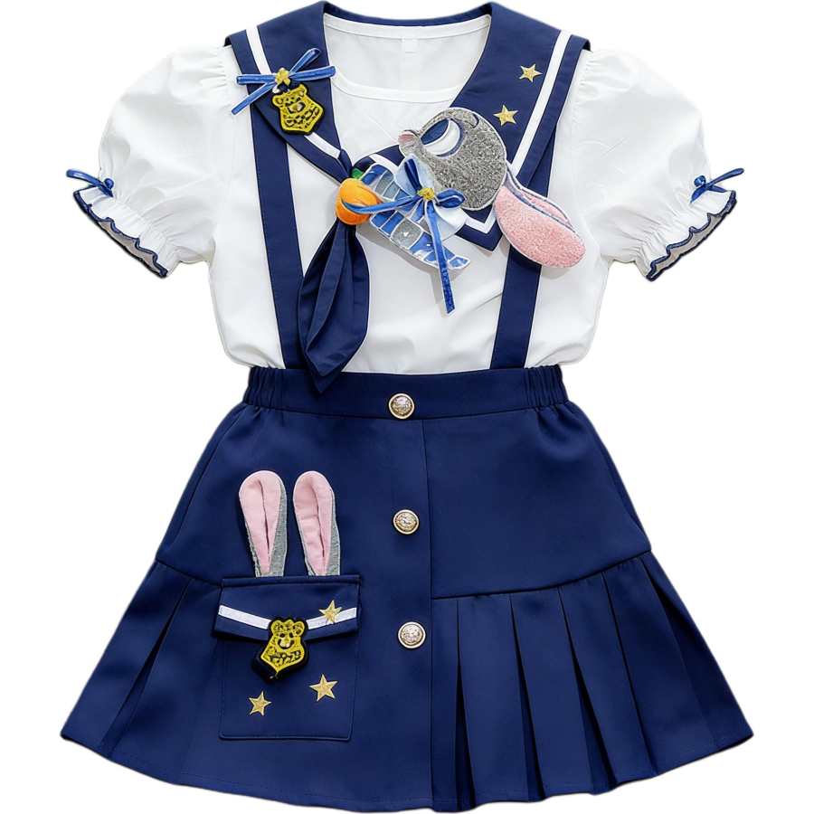 Disney Kids Two Piece Skirt Sets Navy Collar Thin Short