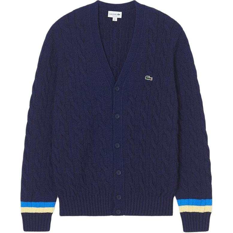 LACOSTE Knitwear Men's Marine Blue/7KZ V Neck Moderate Cardigan