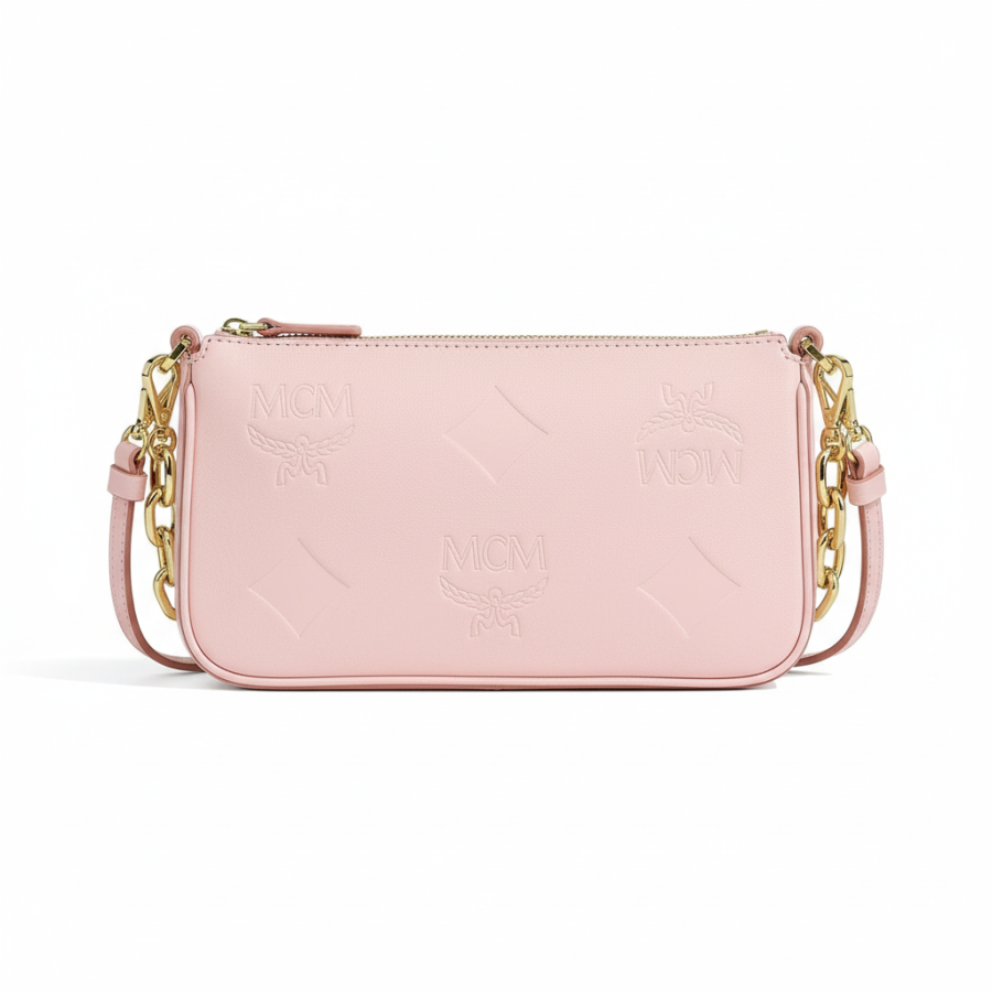 MCM Aren Natural Full Grain Leather Crossbody Bag, Shoulder Bag Medium Women's Cherry Blossom Pink