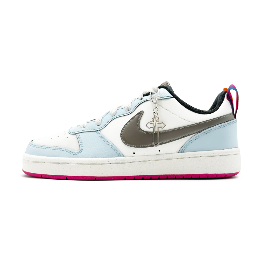 Nike Nike Court Borough Synthetic Leather Abrasion Resistant Slip Resistant Low top Kids' Skateboarding Shoes Blue White