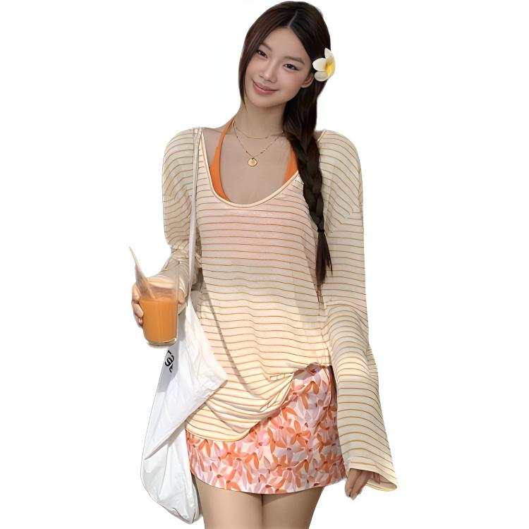 Cotton Gene Two Piece Skirt Sets Women's Crew Neck Thin Short