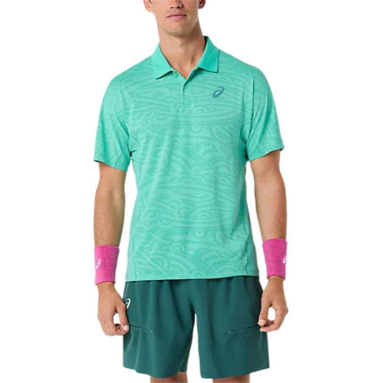 ASICS Polo Shirts Men's Aurora Green Polo Collar Moderate Straight Fit