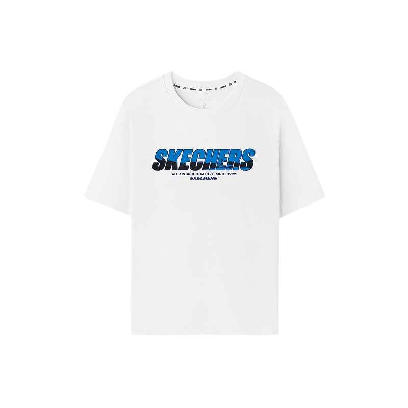 Skechers T Shirts Men's Bright White 0019 Crew Neck Moderate