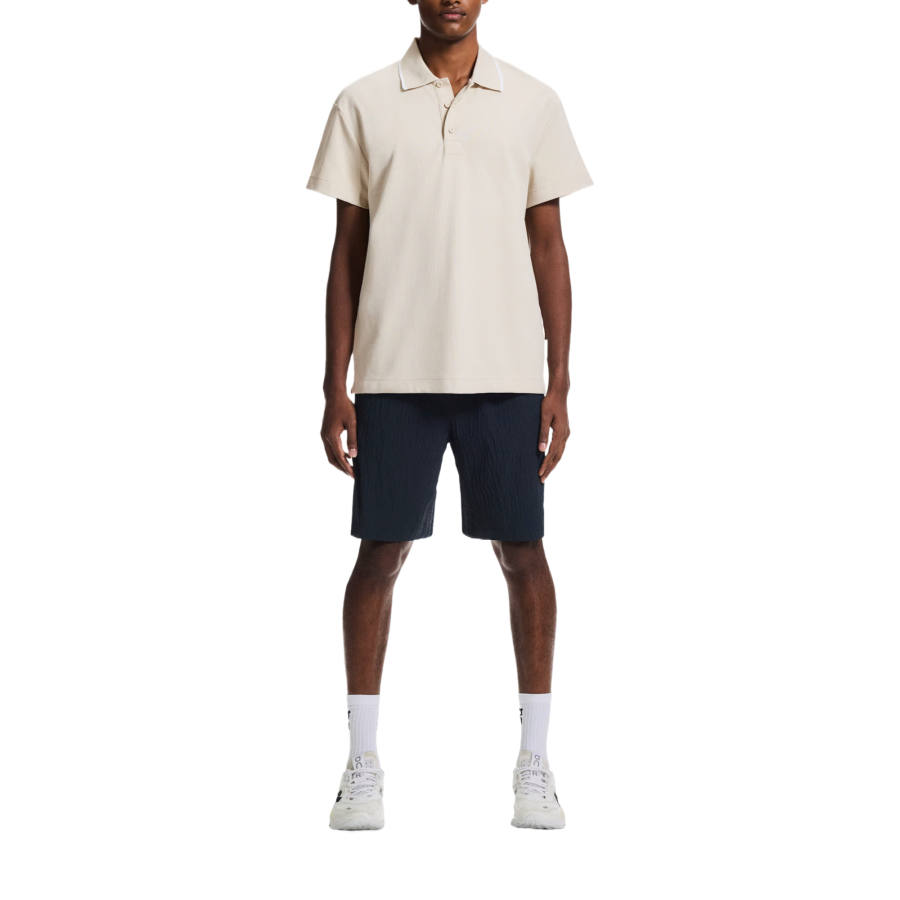 On On Polo Shirts Men's Sand | White Polo Collar Moderate
