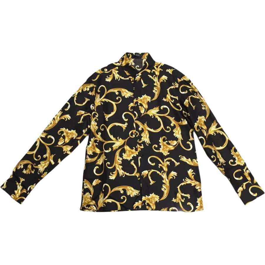 VERSACE VERSACE Shirts Men's Black Lapel Moderate Straight Fit