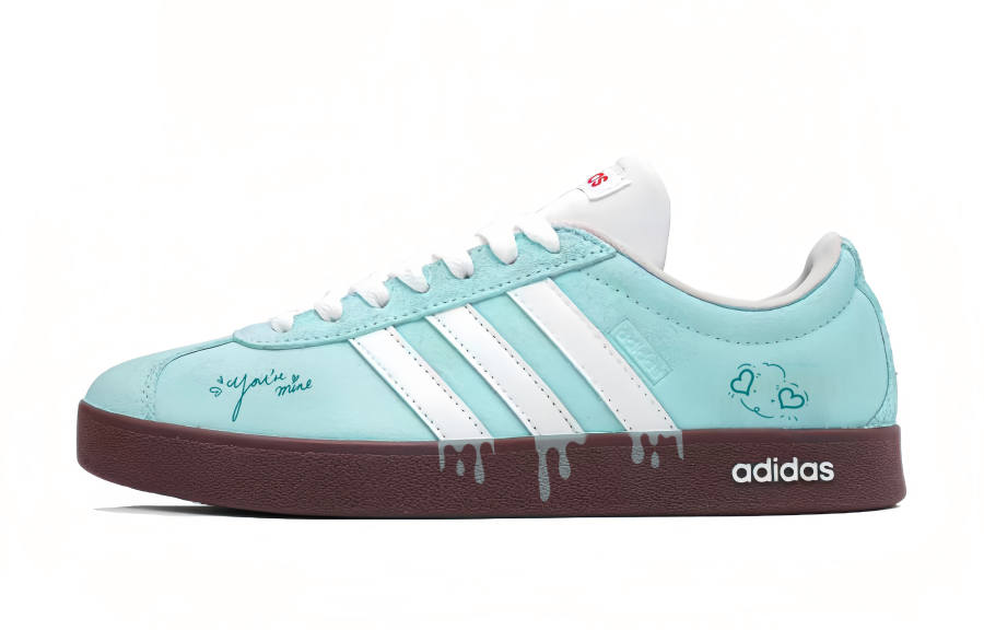 Adidas Adidas VL COURT 2.0 Lime Heart Lock Cushioning Abrasion Resistant Low top Skateboard Shoes Unisex White Green