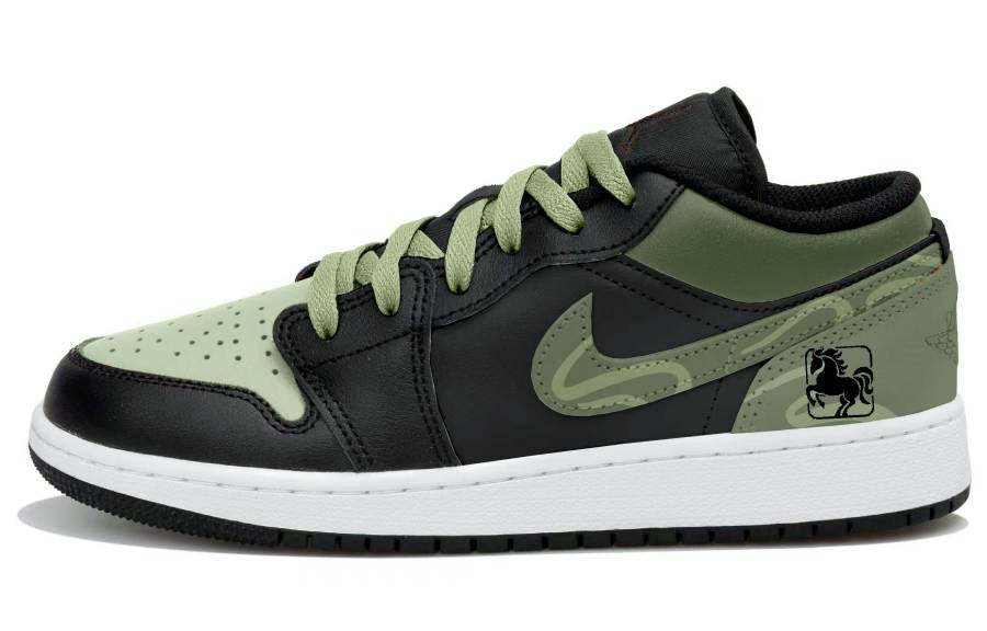 Jordan Jordan Air Jordan 1 Low top Children's Basketball Shoes Black White Green Teenagers