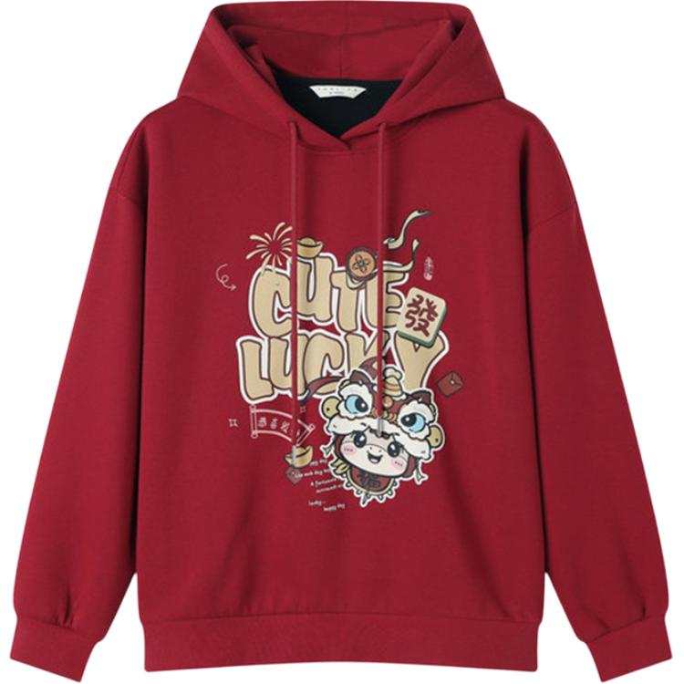 Tonlion Sweatshirts Women's Dark Red Hooded Moderate Regular