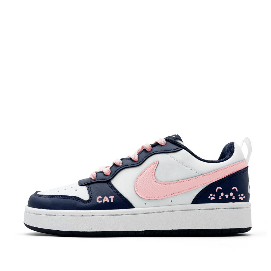 Nike Nike Court Borough Pink Cat Synthetic Leather Abrasion Resistant Low top Kids' Skateboarding Shoes Blue Teenagers