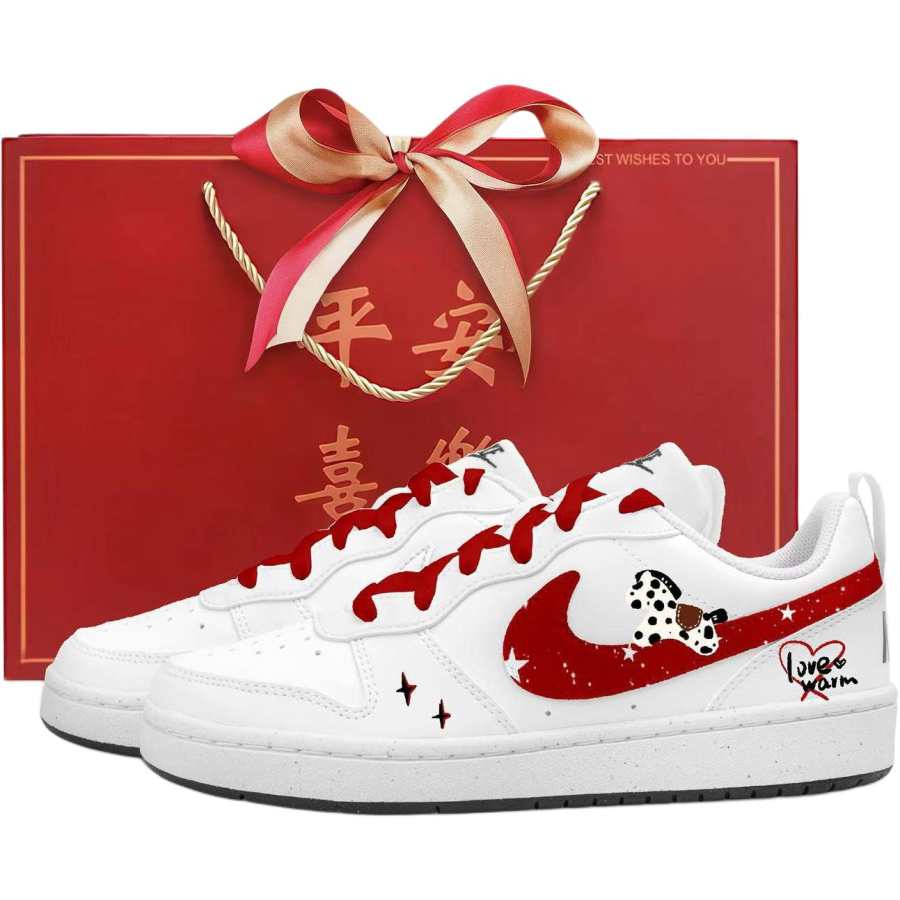Nike Nike Court Borough 2 Low top Skateboard Shoes White Red Teenagers
