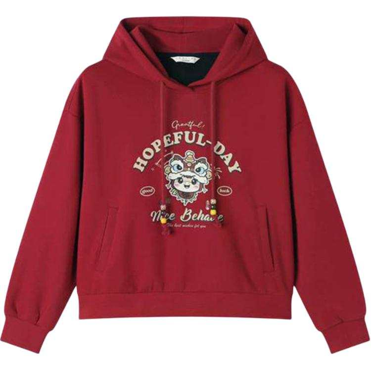 Tonlion Sweatshirts Women's Dark Red Hooded Moderate Regular
