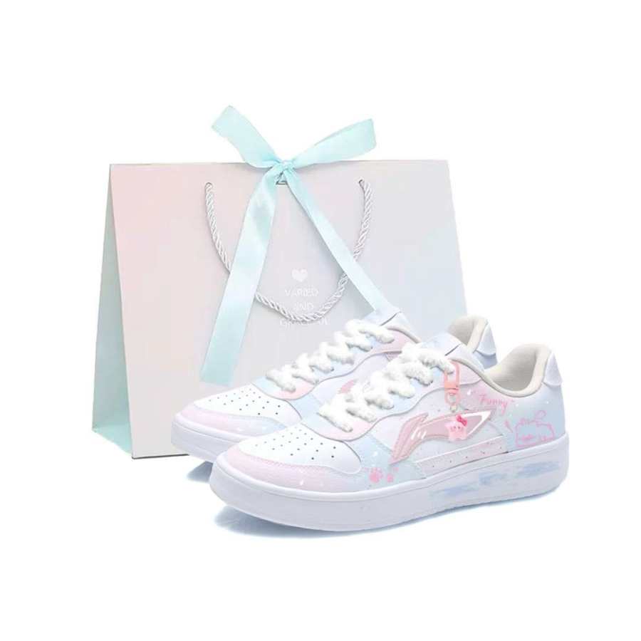 Li-Ning Li Ning Floating Boat Blue Pink Milk Foam Cushioning Abrasion Resistant Slip Resistant Low top Skateboard Shoes Women's