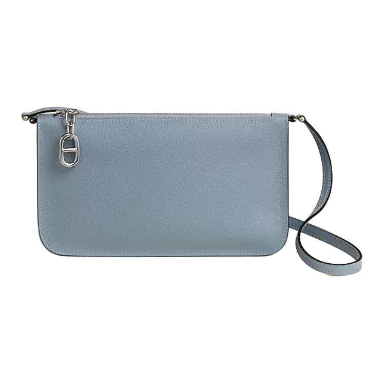 HERMES Chaine D'Ancre To Go Evercolor Calfskin Clutch Shoulder Bag 20 Women's J7 Bleu Lin Linen Blue
