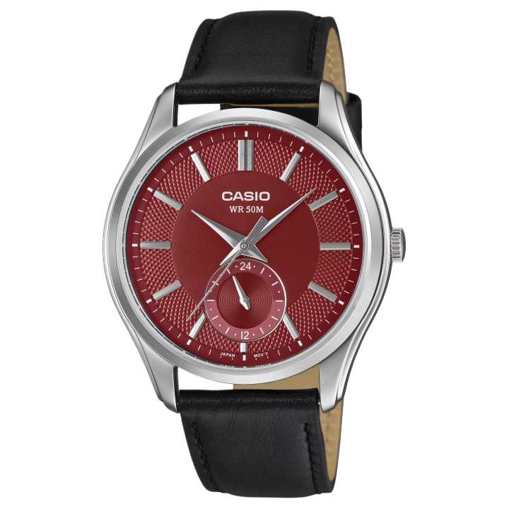 CASIO CASIO STANDARD Quartz Movement Genuine Leather Strap Watch Men's Watches Red Watch Dial