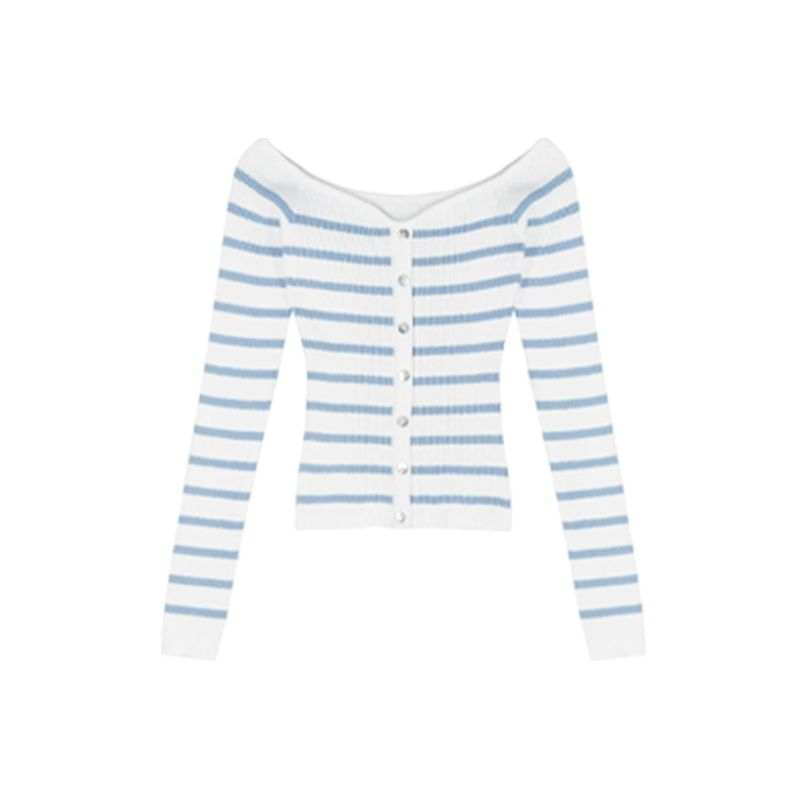 VENICEW Knitwear Women's Image Color Boat Neck Thin Cardigan