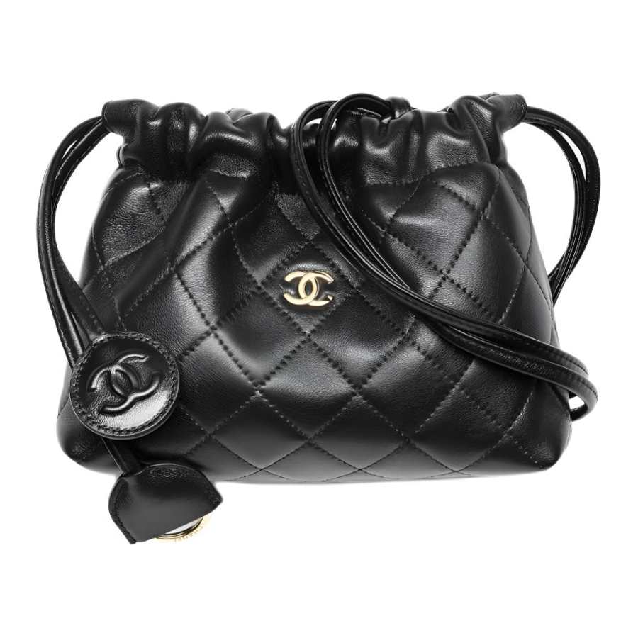 CHANEL Lambskin & Gold Metal Shoulder Bag Women's Black