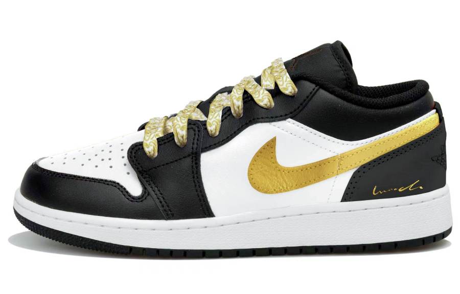 Jordan Jordan Air Jordan 1 Low top Children's Basketball Shoes Black White Yellow Teenagers