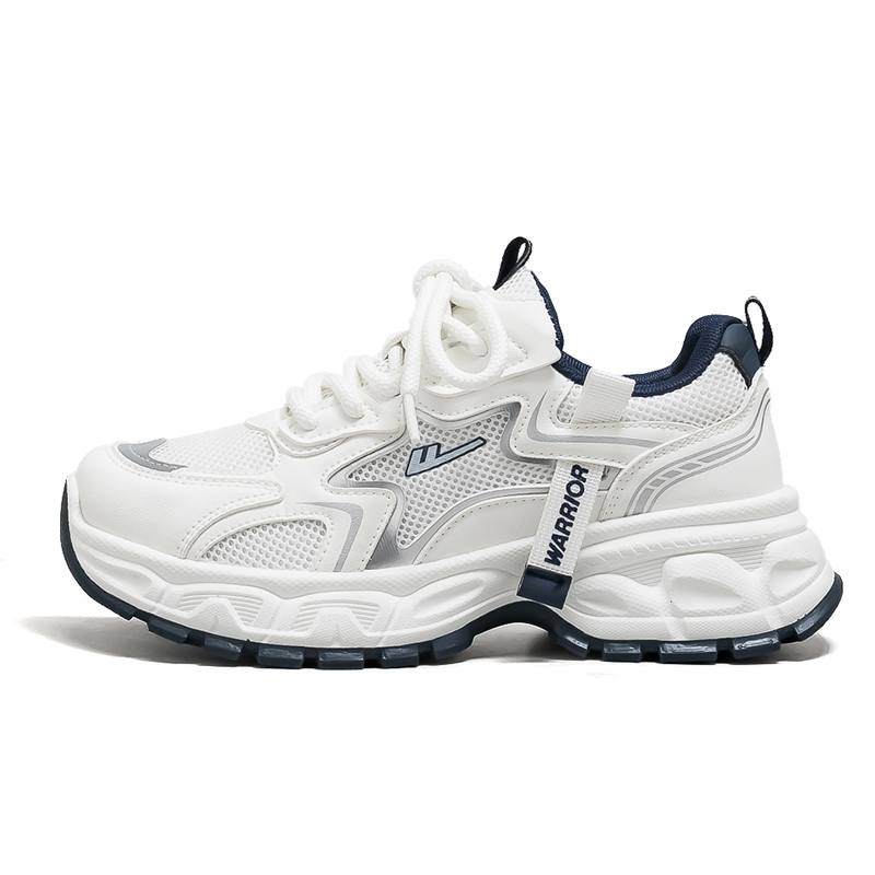 Warrior Cushioning Abrasion Resistant Lightweight Breathable Low top Chunky Sneakers Women's White Silver Dark Blue