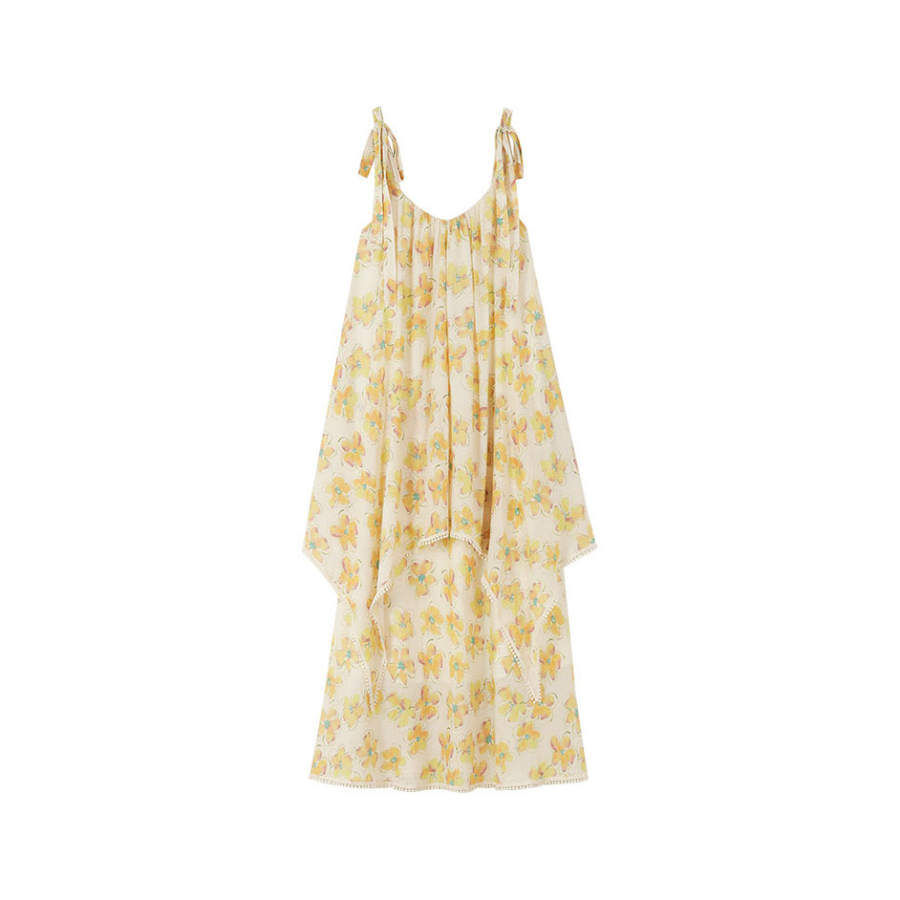 TUSHIFEI Slip Dresses Women's Yellow V Neck Moderate Long