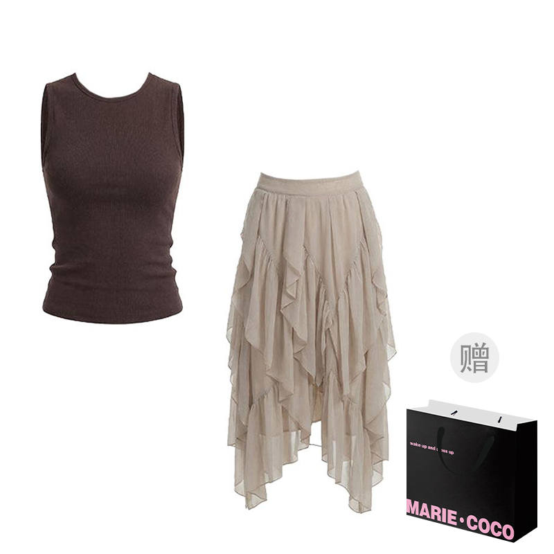 MARIE·COCO Two Piece Skirt Sets Women's Crew Neck Moderate Mid Length