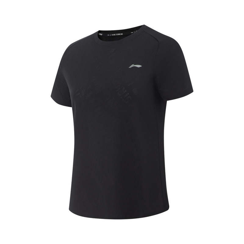 Li-Ning Li Ning T Shirts Women's Black Crew Neck Thin Straight Fit