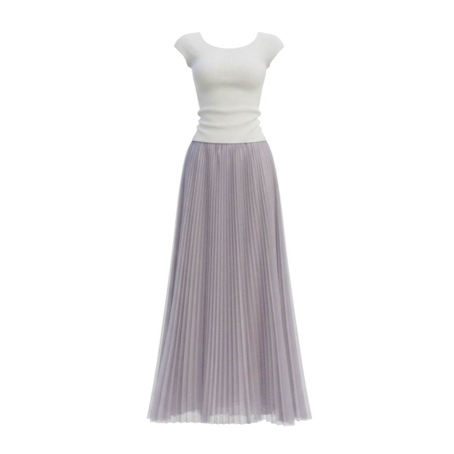 FINDSME GAGA Two Piece Skirt Sets Women's Crew Neck Moderate Long