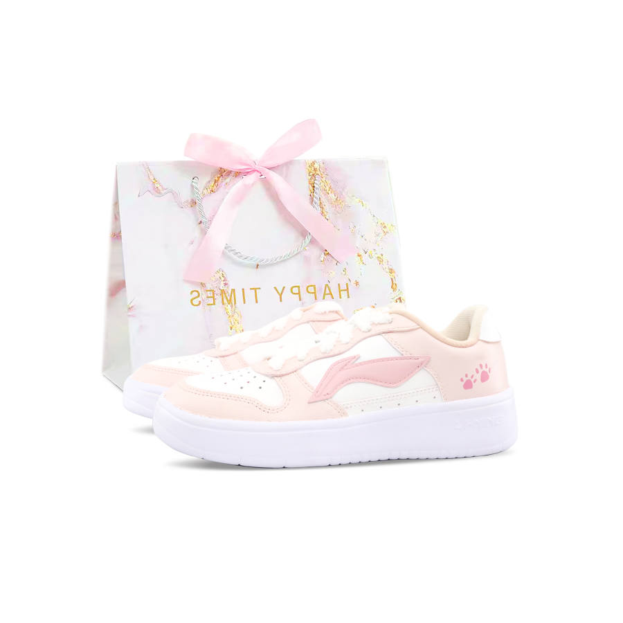 Li-Ning Li Ning Floating Boat Cream Pink Cat Paw, Shopping Bag Abrasion Resistant Lightweight Low top Skateboard Shoes Women's