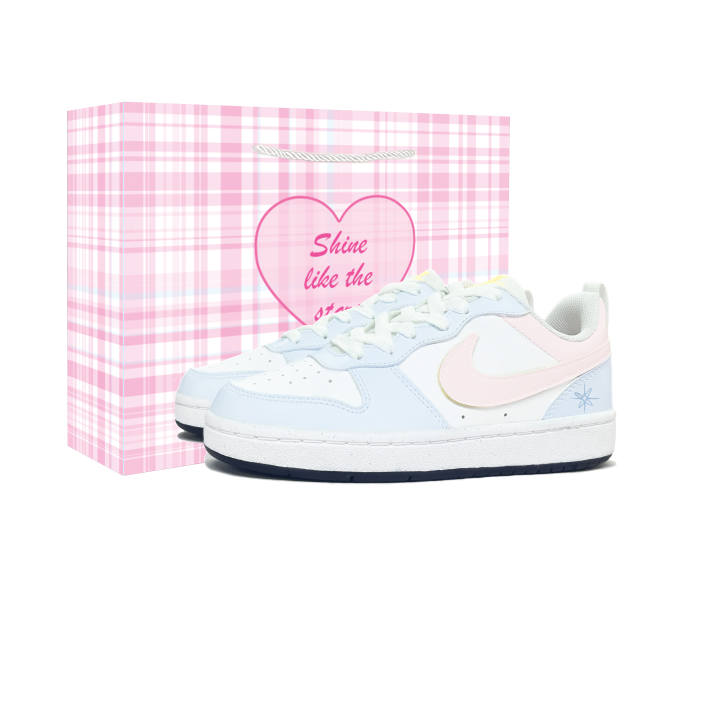 Nike Nike Court Borough Blue Ice Land Leather Height Increasing Abrasion Resistant Low top Skateboard Shoes Blue Pink