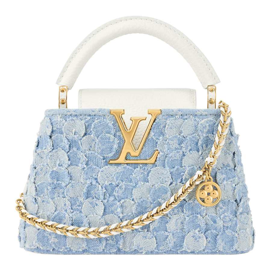 LOUIS VUITTON Capucines Denim With Taurillon Leather Trim Shoulder Bag, Crossbody Bag, Handbag Mini Women's Blue