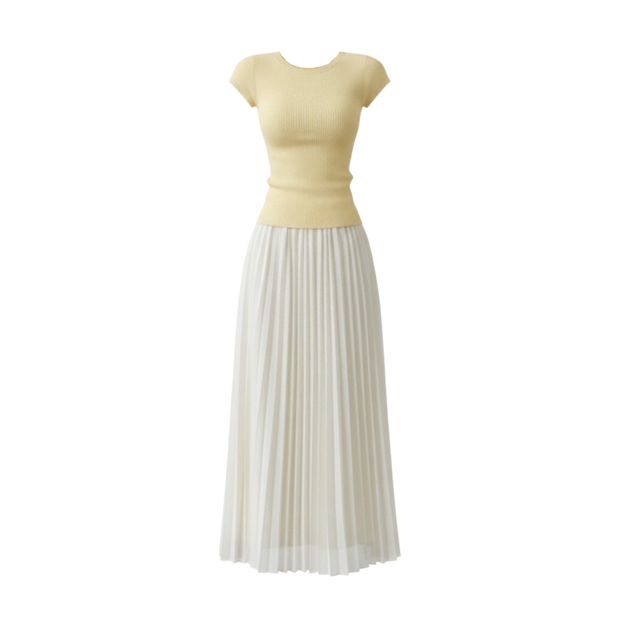 FINDSME GAGA Two Piece Skirt Sets Women's Crew Neck Thin Long